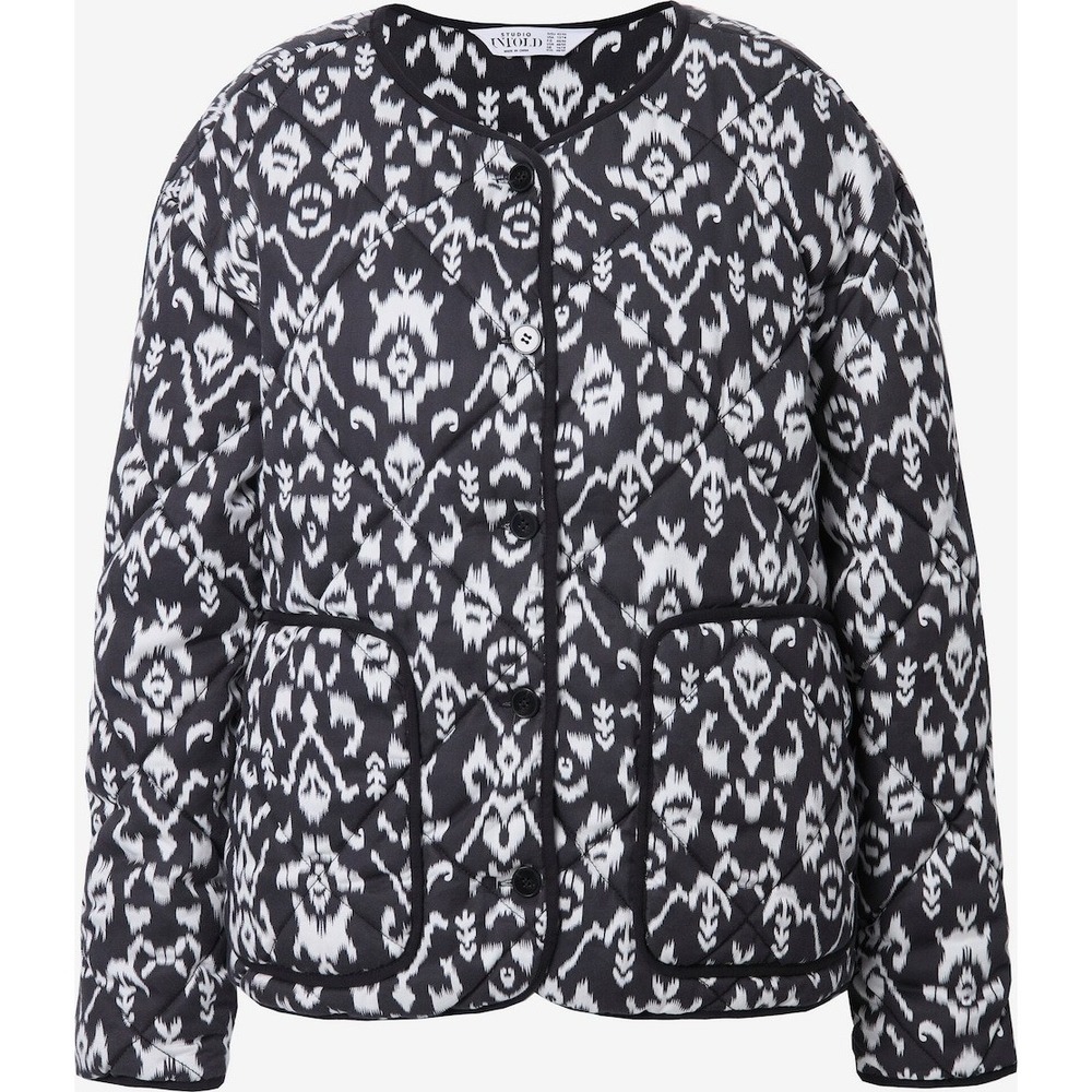 Studio Untold Quilted Between-Season Jacket Women 24/26 Black White Ikat Print